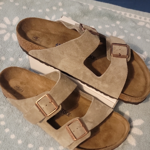 Birkenstock Suede Sandals in Taupe - Picture 5 of 7